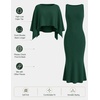 ZESICA Women’s Fall Two Piece Outfits Shawl Poncho Sweater Bodycon Dresses(Dark Green)
