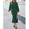 ZESICA Women’s Fall Two Piece Outfits Shawl Poncho Sweater Bodycon Dresses(Dark Green)