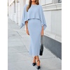 ZESICA Women’s Fall Two Piece Outfits Shawl Poncho Sweater Bodycon Dresses(Light Blue)