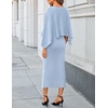 ZESICA Women’s Fall Two Piece Outfits Shawl Poncho Sweater Bodycon Dresses(Light Blue)