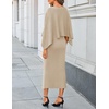 ZESICA Women’s Fall Two Piece Outfits Shawl Poncho Sweater Bodycon Dresses(Oats)