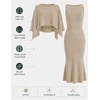ZESICA Women’s Fall Two Piece Outfits Shawl Poncho Sweater Bodycon Dresses(Oats)