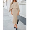 ZESICA Women’s Fall Two Piece Outfits Shawl Poncho Sweater Bodycon Dresses(Oats)