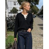 ZESICA Women’s Fall Winter Henley Neck Oversized Sweater Tops(Black)