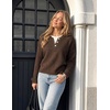 ZESICA Women’s Fall Winter Henley Neck Oversized Sweater Tops(Brown)
