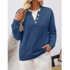 ZESICA Women’s Fall Winter Henley Neck Oversized Sweater Tops(Dusty Blue)