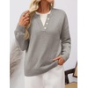 ZESICA Women’s Fall Winter Henley Neck Oversized Sweater Tops(Grey)
