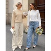 ZESICA Women’s Fall Winter Mock Neck Metal Button Pullover Sweaters(Apricot)