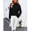 ZESICA Women’s Fall Winter Mock Neck Metal Button Pullover Sweaters(Black)