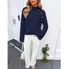 ZESICA Women’s Fall Winter Mock Neck Metal Button Pullover Sweaters(Navy)