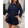 ZESICA Women’s Fall Winter Mock Neck Metal Button Pullover Sweaters(Navy)