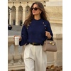 ZESICA Women’s Fall Winter Mock Neck Metal Button Pullover Sweaters(Navy)