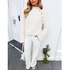 ZESICA Women’s Fall Winter Mock Neck Metal Button Pullover Sweaters(White)