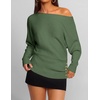 ZESICA Women’s Fall Winter Off Shoulder Sweaters Elegant Pullover Tops(Army Green)
