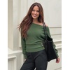 ZESICA Women’s Fall Winter Off Shoulder Sweaters Elegant Pullover Tops(Army Green)