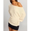 ZESICA Women’s Fall Winter Off Shoulder Sweaters Elegant Pullover Tops(Beige)