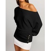 ZESICA Women’s Fall Winter Off Shoulder Sweaters Elegant Pullover Tops(Black)