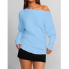 ZESICA Women’s Fall Winter Off Shoulder Sweaters Elegant Pullover Tops(Blue)
