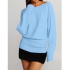 ZESICA Women’s Fall Winter Off Shoulder Sweaters Elegant Pullover Tops(Blue)