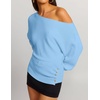 ZESICA Women’s Fall Winter Off Shoulder Sweaters Elegant Pullover Tops(Blue)