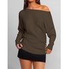 ZESICA Women’s Fall Winter Off Shoulder Sweaters Elegant Pullover Tops(Brown)