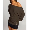 ZESICA Women’s Fall Winter Off Shoulder Sweaters Elegant Pullover Tops(Brown)