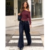 ZESICA Women’s Fall Winter Off Shoulder Sweaters Elegant Pullover Tops(Burgundy)