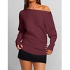 ZESICA Women’s Fall Winter Off Shoulder Sweaters Elegant Pullover Tops(Burgundy)