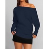 ZESICA Women’s Fall Winter Off Shoulder Sweaters Elegant Pullover Tops(Navy)