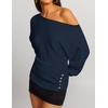 ZESICA Women’s Fall Winter Off Shoulder Sweaters Elegant Pullover Tops(Navy)