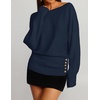 ZESICA Women’s Fall Winter Off Shoulder Sweaters Elegant Pullover Tops(Navy)