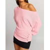 ZESICA Women’s Fall Winter Off Shoulder Sweaters Elegant Pullover Tops(Pink)