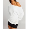 ZESICA Women’s Fall Winter Off Shoulder Sweaters Elegant Pullover Tops(White)