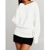ZESICA Women’s Fall Winter Off Shoulder Sweaters Elegant Pullover Tops(White)