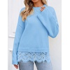 ZESICA Women’s Fall Winter Sweaters 2026 Lace Trim Pullover Tops(Blue)