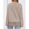 ZESICA Women’s Fall Winter Sweaters 2026 Lace Trim Pullover Tops(Oats)