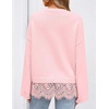 ZESICA Women’s Fall Winter Sweaters 2026 Lace Trim Pullover Tops(Pink)