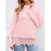 ZESICA Women’s Fall Winter Sweaters 2026 Lace Trim Pullover Tops(Pink)