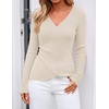 ZESICA Womens Fall Wrap V Neck Ruched Long Sleeve Sweater Tops(Apricot)