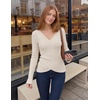 ZESICA Womens Fall Wrap V Neck Ruched Long Sleeve Sweater Tops(Apricot)