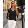 ZESICA Womens Fall Wrap V Neck Ruched Long Sleeve Sweater Tops(Black)