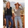 ZESICA Womens Fall Wrap V Neck Ruched Long Sleeve Sweater Tops(Black)