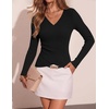 ZESICA Womens Fall Wrap V Neck Ruched Long Sleeve Sweater Tops(Black)