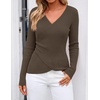 ZESICA Womens Fall Wrap V Neck Ruched Long Sleeve Sweater Tops(Brown)