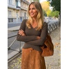 ZESICA Womens Fall Wrap V Neck Ruched Long Sleeve Sweater Tops(Brown)