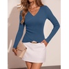 ZESICA Womens Fall Wrap V Neck Ruched Long Sleeve Sweater Tops(Grey Blue)