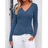 ZESICA Womens Fall Wrap V Neck Ruched Long Sleeve Sweater Tops(Grey Blue)