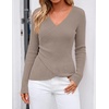 ZESICA Womens Fall Wrap V Neck Ruched Long Sleeve Sweater Tops(Khaki)