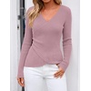 ZESICA Womens Fall Wrap V Neck Ruched Long Sleeve Sweater Tops(Purple)