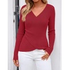 ZESICA Womens Fall Wrap V Neck Ruched Long Sleeve Sweater Tops(Red)